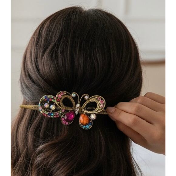 Multicolor open NWT Jeweled Butterfly Hair Clip / Barrette - Picture 1 of 2